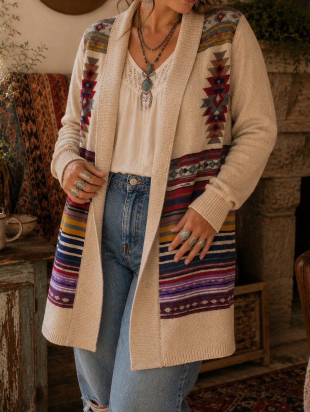 Ecoté UO Southwestern Aztec Cardigan | Eclectic Grandpa Western Boho | Medium